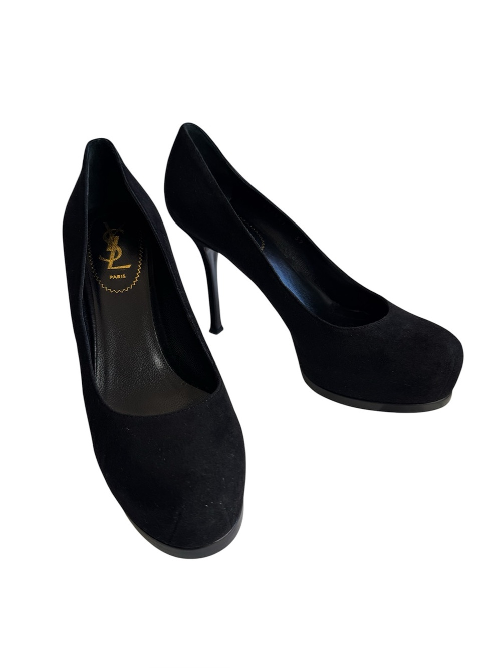 Yves Saint Laurent Black Suede Platform Pumps